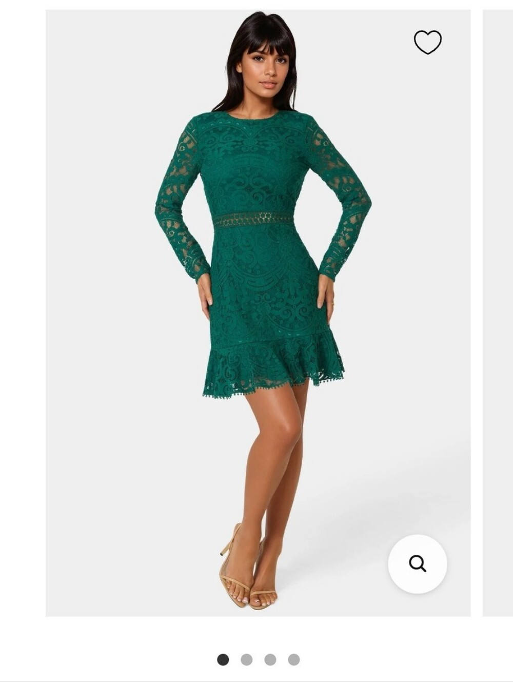bebe Emerald Green Lace Long-Sleeve Mini Dress
